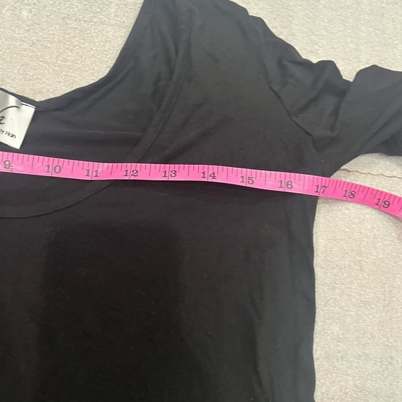 [S]VaVa By Joy Han Black Rayon Blouse with Multicolor Crochet Bell Sleeves - Picture 5 of 7